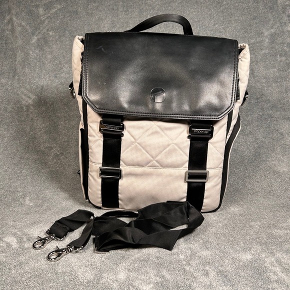 Backpack Changing Bag Quilted Leather Cream Black Travel Bag - Picture 15 of 16